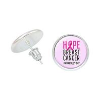 Pendientes de tuerca con rosa para concienciación sobre el cáncer de mama, accesorios elegantes y elegantes, pendientes para mujer (P, 6x4x1cm)