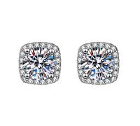 Pendientes de tuerca cuadrados con circonita cúbica, parte trasera plana, aretes de plata de ley, aretes de plata para mujer, aretes colgantes brillantes con forma de Moissan, aretes rectangulares