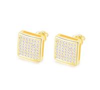 Pendientes de tuerca cuadrados de plata de ley 925 chapados en oro de 18 quilates con circonita cúbica para hombre, hipoalergénicos, micropave hip hop. CHARLINLIOL, STYLE#5, Diamante falso diamantes