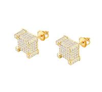 Pendientes de tuerca cuadrados de plata de ley 925 chapados en oro de 18 quilates con circonita cúbica para hombre, hipoalergénicos, micropave hip hop. CHARLINLIOL, STYLE#1, Latón con diamantes de