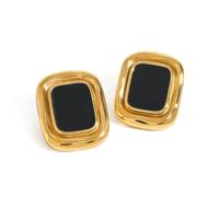 Pendientes de tuerca cuadrados de resina de acero inoxidable vintage, impermeables, vintage, elegantes, joyas francesas, oro