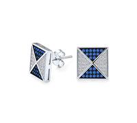 Pendientes de tuerca cuadrados geométricos de pirámide con micro pavé de circonita cúbica azul y blanca para hombres en plata de ley .925 de 11MM