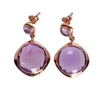 Pendientes de tuerca de amatista hechos a mano para mujer en plata de ley 925, juego de bisel redondo de piedras preciosas facetadas de 15 mm y 5 mm, elegantes aretes morados para uso diario, fiestas