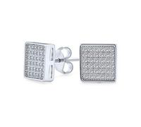 Pendientes de tuerca de circonita cúbica con micro pavé en forma de cuadrado geométrico para hombres y mujeres de plata esterlina .925 de 8MM