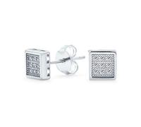 Pendientes de tuerca de circonita cúbica cuadrada geométrica con micro pavé CZ para hombres y mujeres de plata esterlina .925 de 5MM
