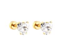 Pendientes de tuerca de corazón de circonita cúbica de 18 g, acero quirúrgico chapado en oro con diseño de rosca plana, hipoalergénicos, para cartílago de cristal para mujeres y hombres, regalo de