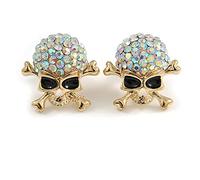 Pendientes de tuerca de cristal AB con calavera y huesos cruzados, 20 mm de alto