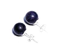 Pendientes de tuerca de cristal de piedra natural, amatista, cuarzo rosa, jade redondo, color azul arena y plata