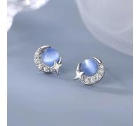 Pendientes de tuerca de estrella y luna con piedra lunar azul simulada, joyería de circonita celestial, regalo elegante para el día a día para mujeres, regalo perfecto para novia y amigos