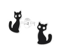 Pendientes de tuerca de gato negro con ojos de cristal con caja de regalo, 7 mm x 10 mm, plata de ley Lucky, 7mm x 10mm, Plata de ley, Crystal