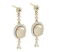 Pendientes de tuerca de jade verde para mujer, plata de ley 925, piedra preciosa ovalada, engaste de halo de cristal, One Size, Plata de ley Circonita cúbica Plata de ley Jade Circonita cúbica
