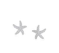 Pendientes de tuerca de moissanita, estrella de mar con moissanita, oro blanco/platino, Metal, Moissanita