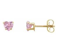 Pendientes de tuerca de oro amarillo de 14 quilates de 4 x 3,5 mm con circonita cúbica rosa y corazón, joyería fina para mujer