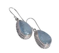 Pendientes de tuerca de pera de aguamarina para mujer, juego de bisel de cabujón azul de 15 x 10 mm, joyería natural hecha a mano, elegante regalo de uso diario para ella