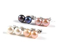 Pendientes de tuerca de perlas naturales Pendientes de perlas de agua dulce naturales genuinas Regalos de joyería exquisitos para mujeres 4 colores, 6-7 Mm