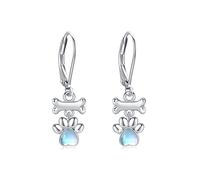 Pendientes de tuerca de piedra lunar de plata de ley 925 con forma de pata de perro, pendientes de aro para perro, pendientes hipoalergénicos, pendientes de pata