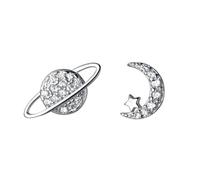 Pendientes de tuerca de plata asimétricos con diseño de estrella, luna, planeta, cartílago, para mujer, piercing poste, joyería de cumpleaños, hermana, aretes de franela, talla única, Metal, Sin