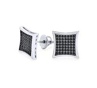 Pendientes de tuerca de plata de ley .925 con forma de cometa cuadrada negra con micro pavé de circonita cúbica para hombres y mujeres de 7MM.