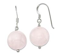 Pendientes de tuerca de plata de ley 925 con gancho de pastor de 14 mm, cuarzo rosa, 26 x 14 mm, para mujer