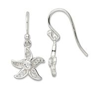 Pendientes de tuerca de plata de ley 925 con textura de circonita cúbica con diseño de concha de mar náutica, estrella de mar, pastor, 22,73 x 11,95 mm de ancho para mujer, talla única, Circonita