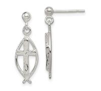 Pendientes de tuerca de plata de ley 925 con textura pulida, artesanal, oxidado, animales marinos, peces de vida marina, fe religiosa, 26 x 9 mm de ancho, para mujer