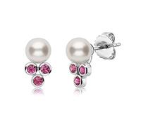 Pendientes de tuerca de plata de ley 925 y zafiro rosa y perla cultivada Freshwatyer de 7 a 7,5 mm