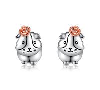 Pendientes de tuerca de plata de ley con diseño de conejillo de indias, pato, xolotl y bulldog francés, regalo para mujer, Plata de ley, Sin piedra preciosa