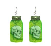 Pendientes de tuerca de plata espeluznantes para Halloween, alienígena, ovni, bruja, caldero que brilla en la oscuridad, gotas de acrílico (1 par), pequeños aretes de aro de plata para mujer, talla