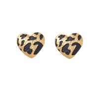 Pendientes de tuerca dorados con estampado de leopardo, metal martillado con puntos esmaltados negros para mujer