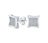 Pendientesmens Square Shaped Cubic Zirconia Micro Pave Cz Kite Stud Para Mujeres Para Hombres .925 Sterling Silver 9Mm