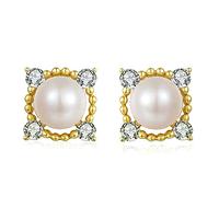 Pendientes de Tuerca para Mujer, aretes pequeños Redondos de Perlas de Agua Dulce, Regalo para niñas