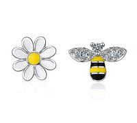 Pendientes de tuerca pequeños con diseño de margaritas de abeja asimétricos chapados en oro de 18 quilates, para mujeres, adolescentes, niñas, niños, diseño de animales, hipoalergénicos 2020