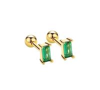 Pendientes de tuerca pequeños de plata de ley 925 con circonita cúbica cuadrada de 20 g, tornillo de bola, hélice, tragus, esmeralda simulada, cristal transparente, rectangular, bonitos regalos de
