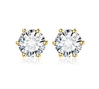 Pendientes de tuerca solitarios de circonita cúbica de corte redondo de 2 a 6 quilates para mujer, plata de ley 925, chapados en oro rosa blanco amarillo de 14 quilates para ella, aretes clásicos de