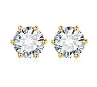 Pendientes de tuerca solitarios de circonita cúbica de corte redondo de 2 a 6 quilates para mujer, plata de ley 925, chapados en oro rosa blanco amarillo de 14 quilates para ella, aretes clásicos de