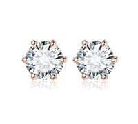 Pendientes de tuerca solitarios de circonita cúbica de corte redondo de 2 a 6 quilates para mujer, plata de ley 925, chapados en oro rosa blanco amarillo de 14 quilates para ella, aretes clásicos de
