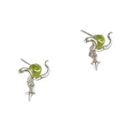 Pendientes de tuerca únicos con forma de serpiente de frutas verdes, estrella de cuatro puntos, para mujer, sofisticados, joyería de aleación, ligeros, cómodos, accesorios de moda, aretes de serpiente