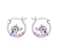 Pendientes de unicornio de plata de ley 925 para mujer, delicados y lindos unicornios, pendientes de aro ligeros hipoalergénicos, regalo de joyería mágica para hija, cumpleaños, Navidad