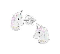 Pendientes de unicornio para niña de plata 925 con cierres de rosca - joyas para niños hipoalergénicas seguras - regalo de hadas con cristales brillantes y esmalte colorido