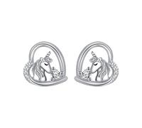 Pendientes de Unicornio y Corazón para Mujer en Plata de Ley 925 - Joyería Original con Circonita Cúbica, Regalos para Mujeres Hermanas Niña