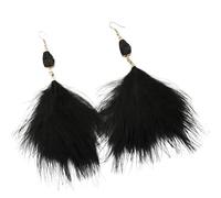 Pendientes de viento chinos, adornos creativos, Pendientes colgantes con borlas de plumas largas for mujer, colgante de felpa bohemio, accesorios de joyería de boda(Black)