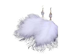 Pendientes de viento chinos, adornos creativos, Pendientes colgantes con borlas de plumas largas for mujer, colgante de felpa bohemio, accesorios de joyería de boda(White)