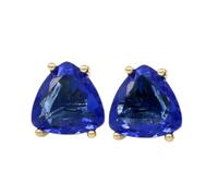 Pendientes de zafiro natural de en plata de ley 925 bañada en oro | Pendientes con forma de trillón, estilo minimalista para mujer | LK_VSTD_0347