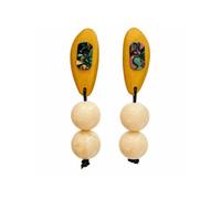 Pendientes decorativos para mujer con detalles ovalados en tono dorado, detalles de cuentas crema y aspecto vintage atractivo para uso diario, citas y fiestas, aretes de moda de aspecto vintage, tono