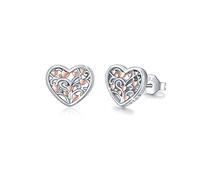 Pendientes del árbol de la vida 925 pendientes del árbol de la vida del corazón de plata esterlina para las mujeres pendientes del perno prisionero de la familia regalo de