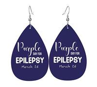 Pendientes del Día de la conciencia de la epilepsia 2023 para mujeres y niñas, joyería ligera de cuero, pendientes colgantes en forma de lágrima