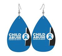 Pendientes del mes de la concienciación sobre el abuso infantil para mujeres y niñas, joyería ligera de cuero, pendientes colgantes en forma de lágrima