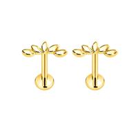 Pendientes Dorados con Parte Trasera Plana, 2 Piezas Pendientes Chapados en Oro con Diseño de Pétalo/Piercing Labio Trepadores Delicados sin Rosca para Cartílago Tragus Conch Hélix