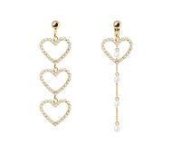 Pendientes dorados con perlas de perlas y borlas de cristal con corazón de amor pendientes asimétricos para mujeres o niñas estables Practical And Professional