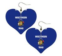Pendientes elegantes con diseño de la bandera del estado de Wisconsin en forma de corazón, accesorios ligeros para mujer, perfectos para fiestas y día de San Valentín.